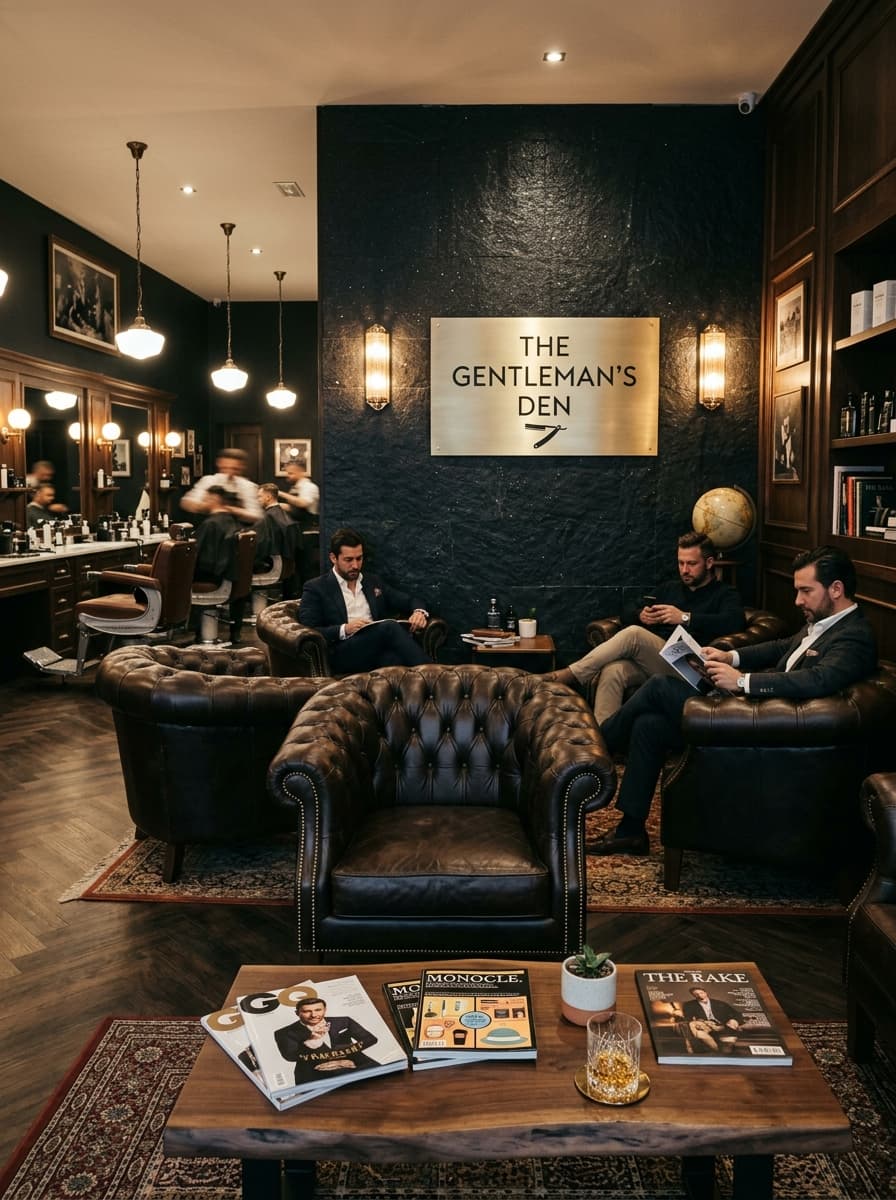 Fachada o sala de espera de la barbería